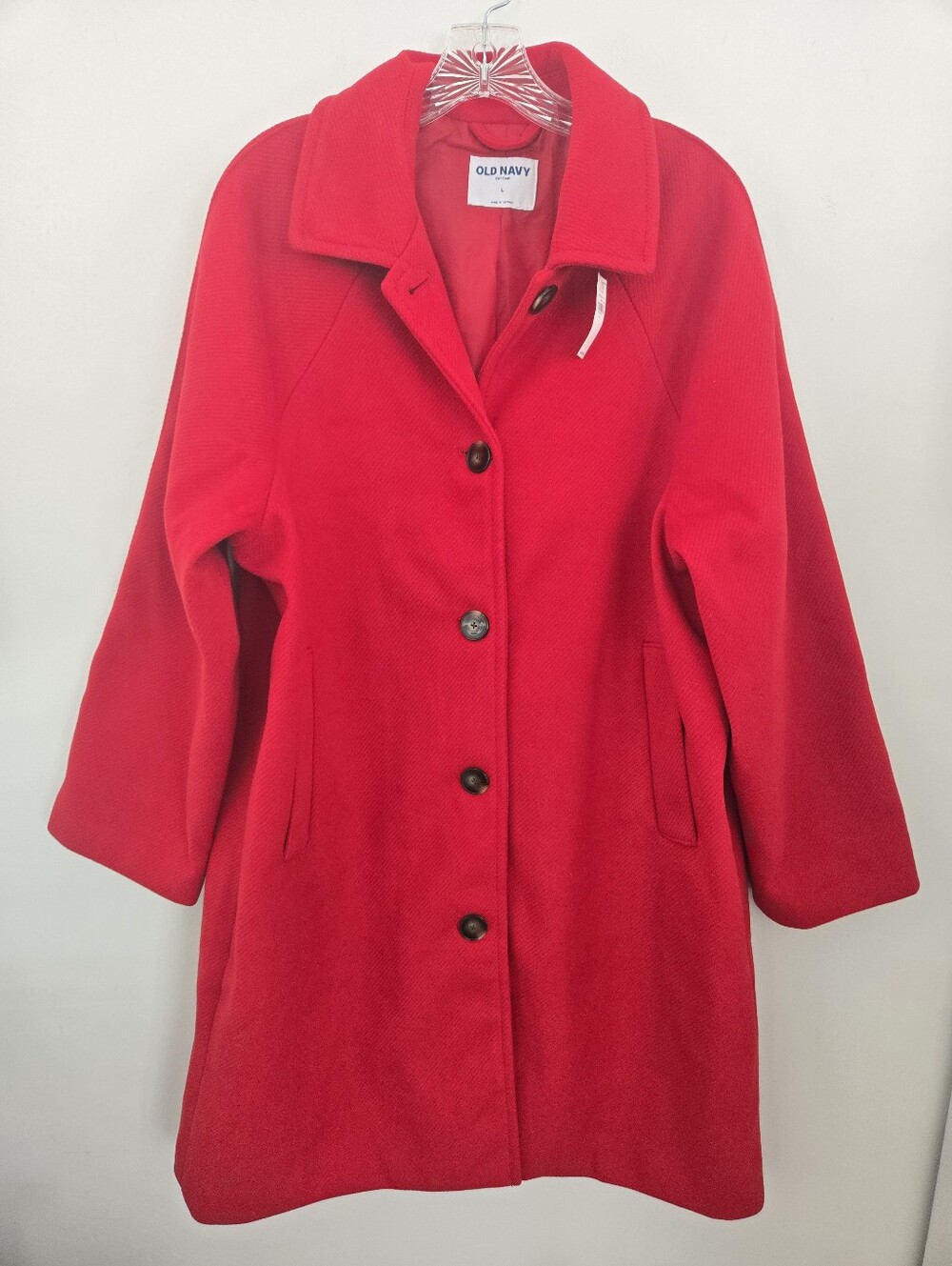 Old Navy Relaxed Button-Front Mac Coat Car Coat in a bold cherry red. Size Large